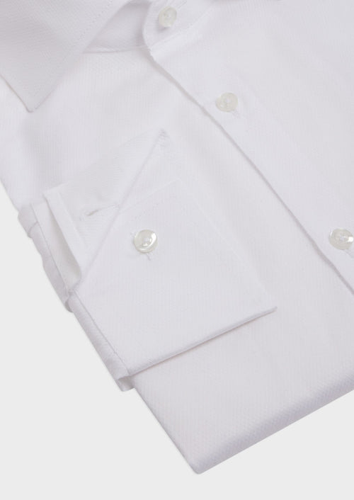Chemise habillée Slim en coton bio façonné uni blanc - Father & Sons - 3