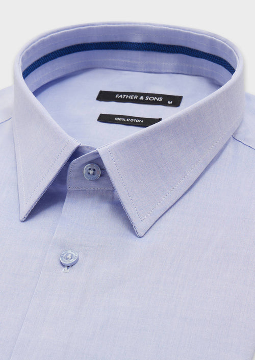 Chemise habillée Slim en popeline de coton uni bleu chambray - Father & Sons - 2