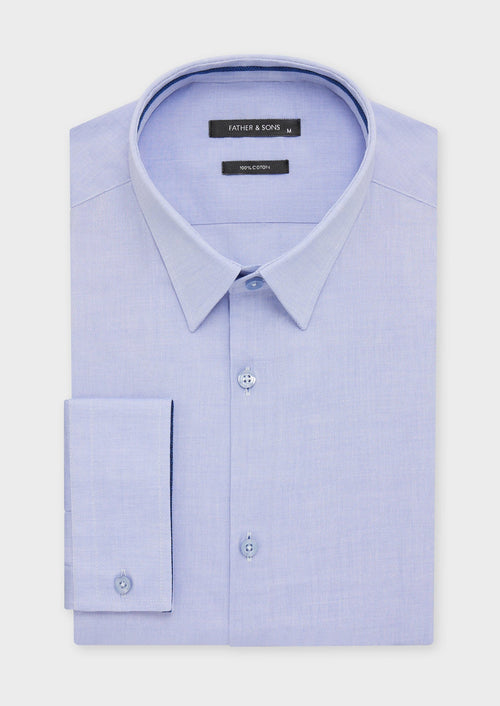Chemise habillée Slim en popeline de coton uni bleu chambray - Father & Sons - 1