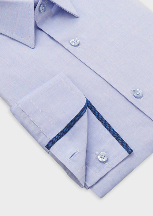 Chemise habillée Slim en popeline de coton uni bleu chambray - Father & Sons - 3