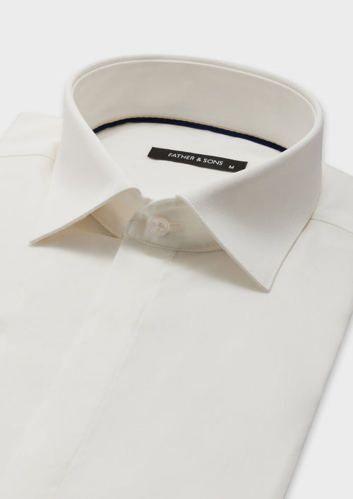 Chemise habillée Slim en satin de coton uni écru - Father & Sons - 2