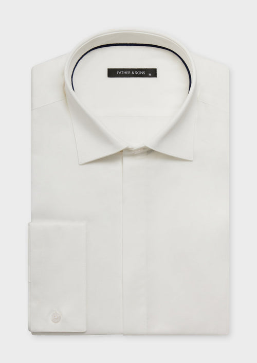 Chemise habillée Slim en satin de coton uni écru - Father & Sons - 1