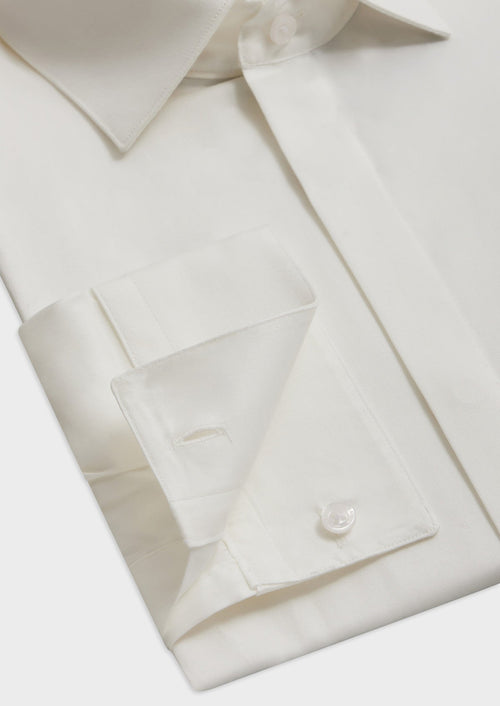 Chemise habillée Slim en satin de coton uni écru - Father & Sons - 3