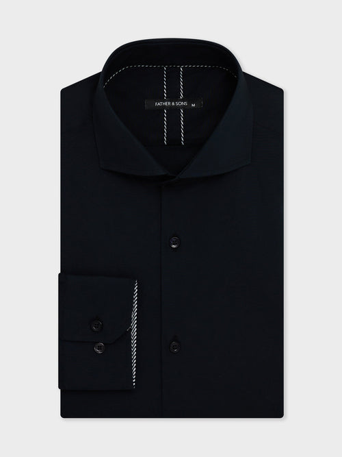 Chemise Slim en satin de coton stretch noir - Father & Sons - 1