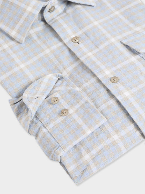 Chemise regular en popeline de coton bleu à carreaux - Father & Sons - 3