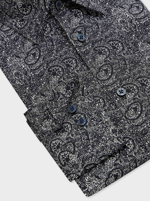 Chemise regular en popeline de coton bleu marine à motif cachemire - Father & Sons - 3