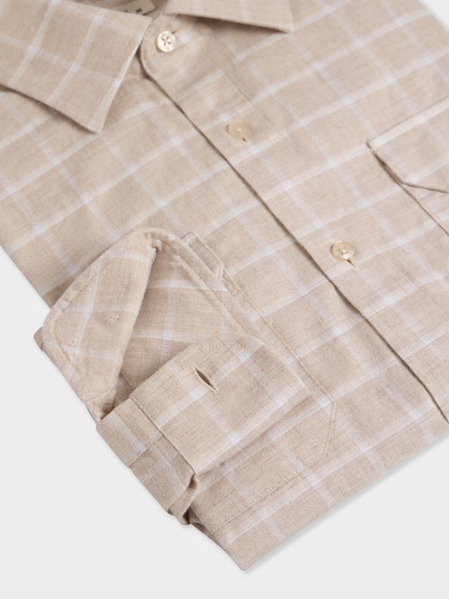 Chemise regular en popeline de coton beige à carreaux - Father & Sons - 3