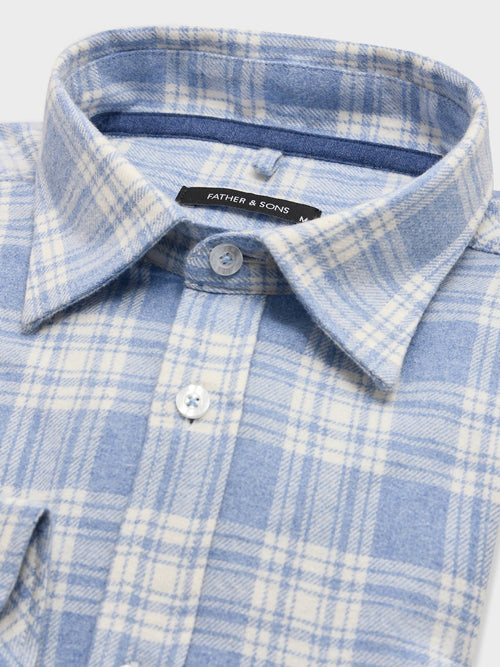 Chemise regular en popeline de coton mélangé bleu à carreaux - Father & Sons - 4