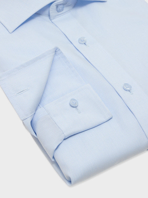 Chemise non-iron et anti-tâche slim en popeline de coton bleu ciel à carreaux - Father & Sons - 3