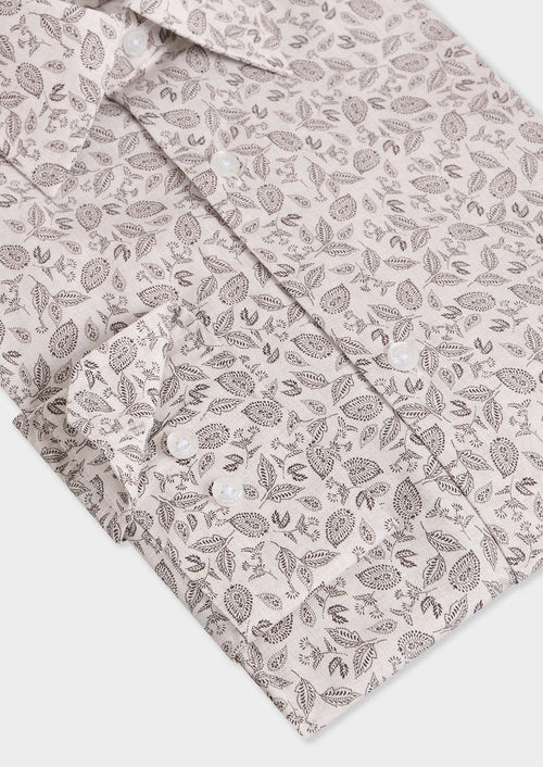 Chemise slim en popeline de coton beige à motif fleuri - Father & Sons - 3