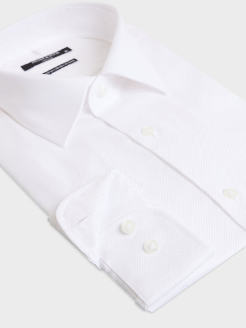 Chemise non-iron slim en coton façonné blanc - Father & Sons - 3