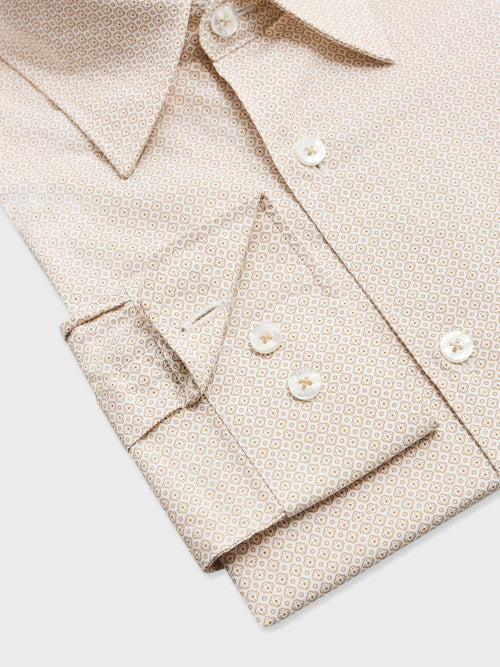 Chemise slim en popeline de coton beige à motif - Father & Sons - 3