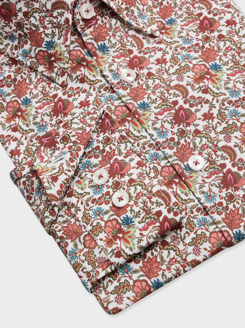 Chemise slim en popeline de coton à motif fleuri bordeaux - Father & Sons - 3