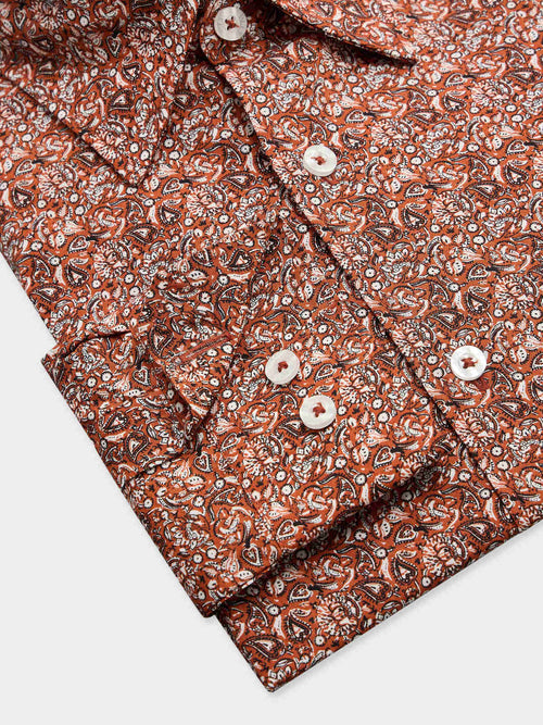 Chemise slim en popeline de coton rouge à motif cachemire - Father & Sons - 3