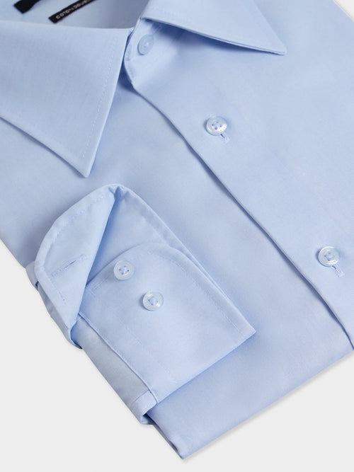 Chemise non-iron slim en coton façonné bleu ciel - Father & Sons - 3