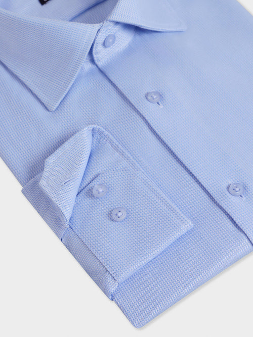 Chemise non-iron slim en coton Jacquard bleu - Father & Sons - 3