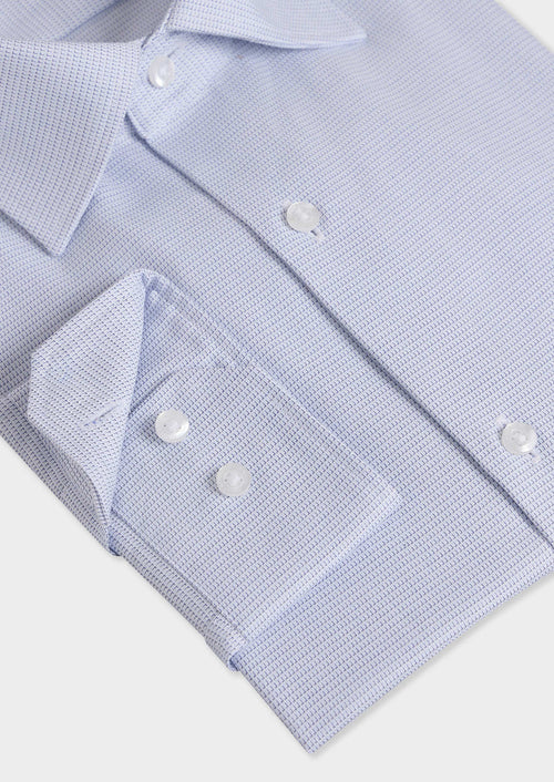 Chemise non-iron slim en coton Jacquard bleu à motif - Father & Sons - 3
