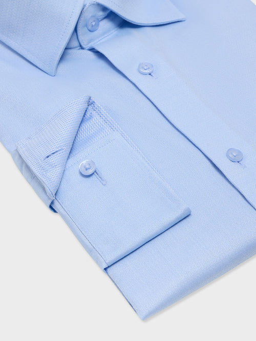 Chemise non-iron slim en coton stretch façonné bleu - Father & Sons - 3