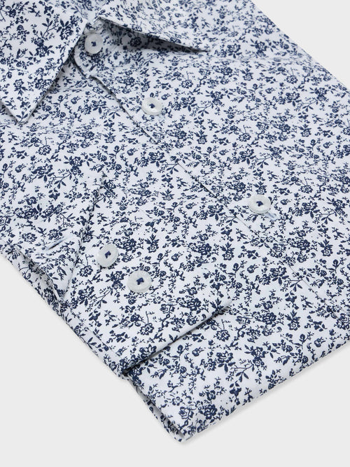Chemise slim en popeline de coton à motif fleuri bleu - Father & Sons - 3