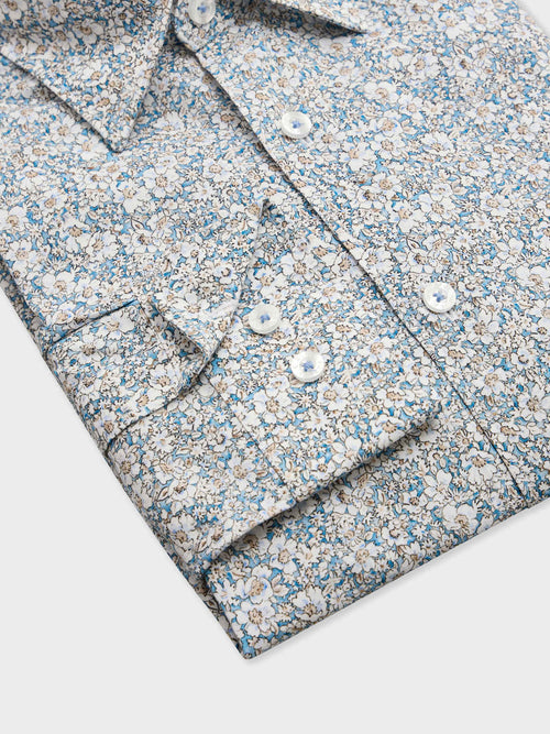 Chemise slim en popeline de coton bleu à motif fleuri - Father & Sons - 3