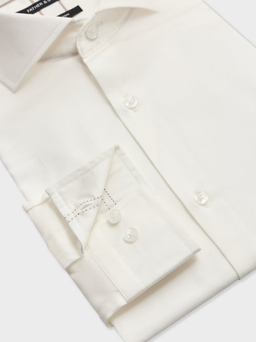 Chemise slim en satin de coton écru - Father & Sons - 3