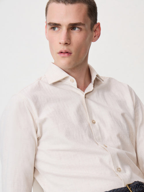 Chemise slim en coton chevron beige - Father & Sons - 1
