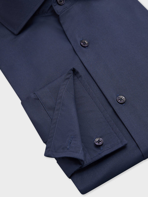 Chemise slim en satin bleu marine - Father & Sons - 3