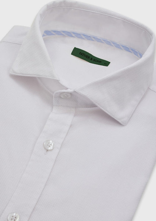 Chemise sport Slim en coton bio façonné uni blanc - Father & Sons - 3