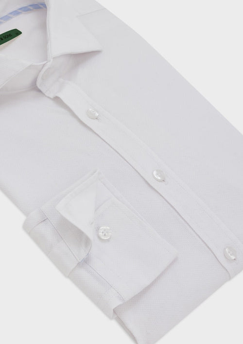 Chemise sport Slim en coton bio façonné uni blanc - Father & Sons - 2