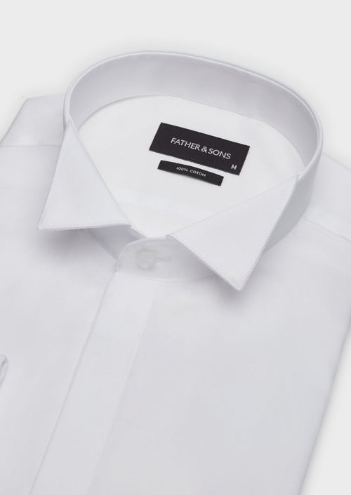 Chemise habillée Slim en popeline de coton blanc à col cassé - Father & Sons - 4