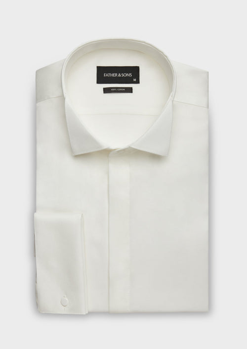 Chemise habillée Slim en popeline de coton écru à col cassé - Father & Sons - 1