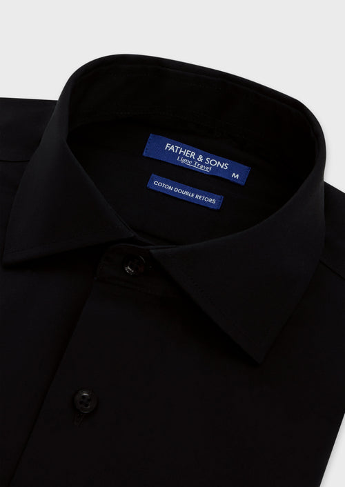 Chemise habillée non-iron Slim en popeline de coton uni noir - Father & Sons - 2