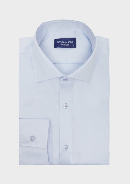 Chemise habillée non-iron Slim en popeline de coton uni bleu ciel - Father & Sons - 1
