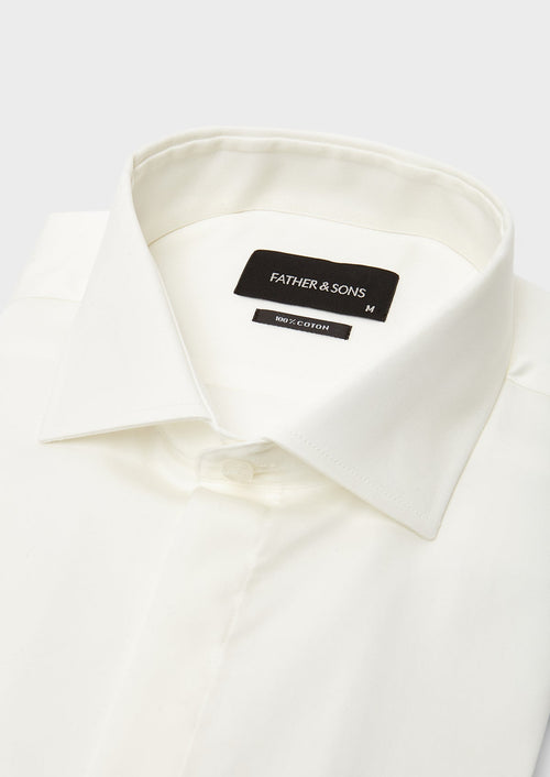 Chemise habillée Slim en coton sergé écru à col italien - Father & Sons - 3