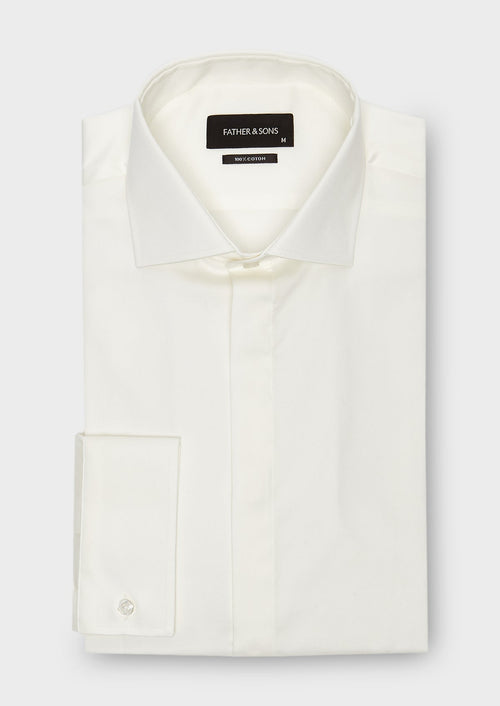 Chemise habillée Slim en coton sergé écru à col italien - Father & Sons - 1
