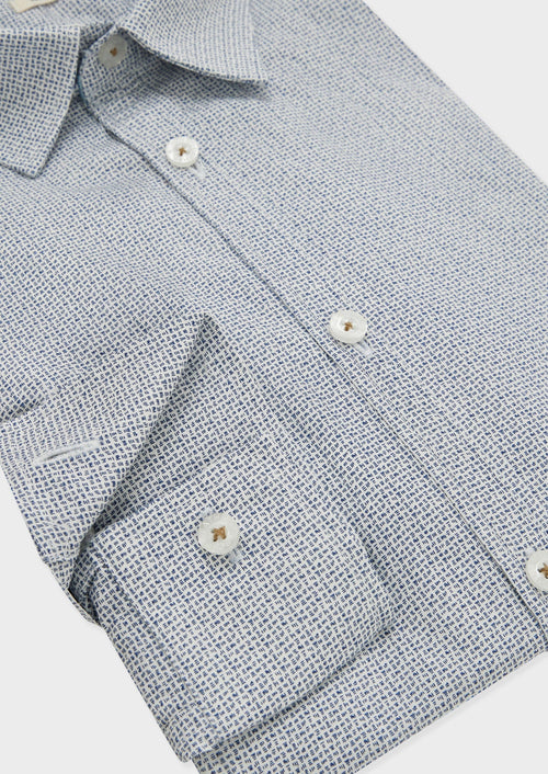 Chemise sport Slim en popeline de coton blanc à motif fantaisie bleu - Father & Sons - 3