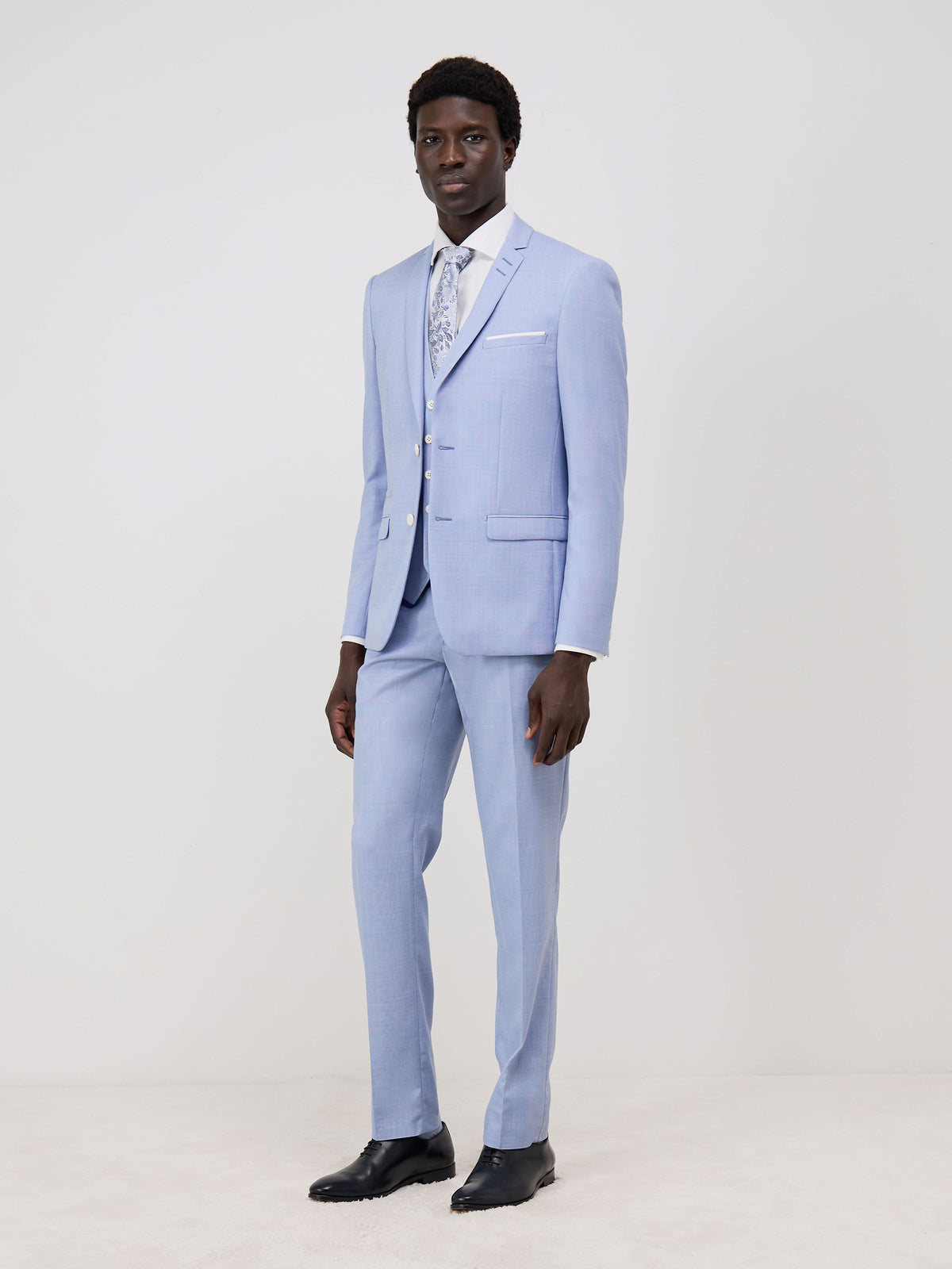 Costume pièces Slim en laine unie bleu ciel