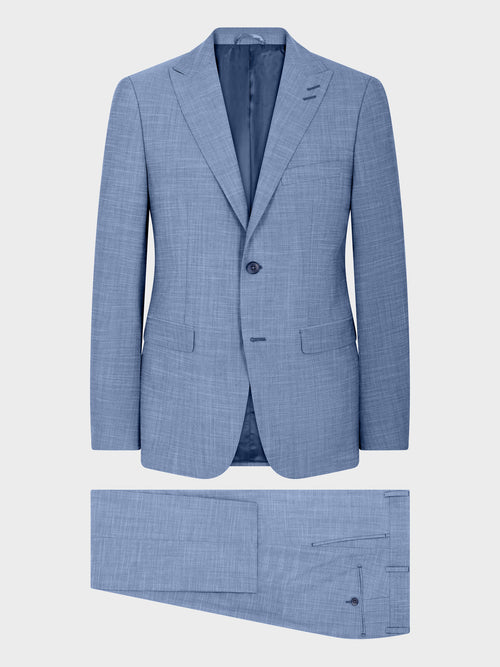 Costume 2 pièces Slim en laine et coton bleu azur - Father & Sons - 7
