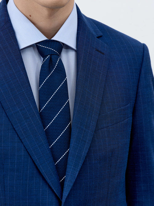 Costume 2 pièces Slim en laine mélangée bleu indigo à rayures - Father & Sons - 6