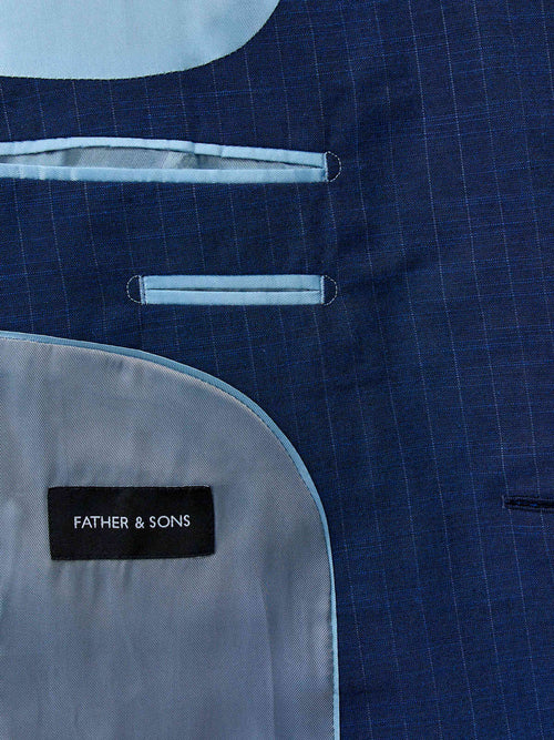 Costume 2 pièces Slim en laine mélangée bleu indigo à rayures - Father & Sons - 5