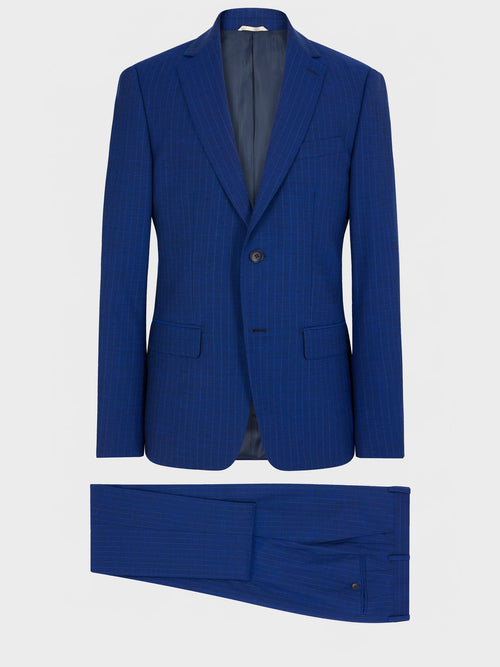 Costume 2 pièces Slim en laine mélangée bleu indigo à rayures - Father & Sons - 7