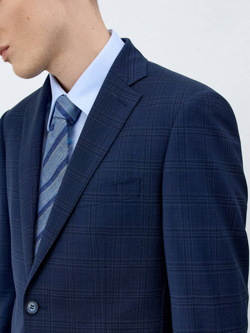 Costume 2 pièces Slim en laine bleu marine Prince de Galles - Father & Sons - 6