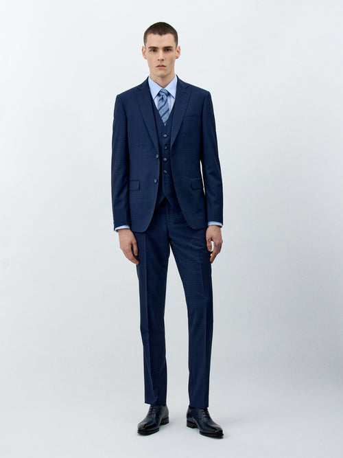 Costume 2 pièces Slim en laine bleu marine Prince de Galles - Father & Sons - 7