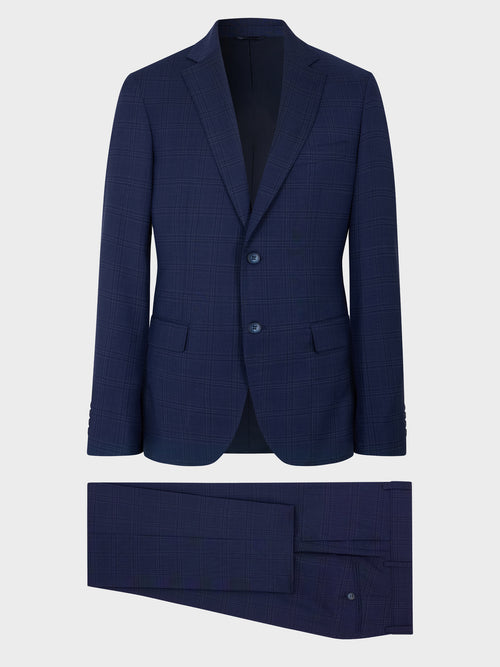 Costume 2 pièces Slim en laine bleu marine Prince de Galles - Father & Sons - 8