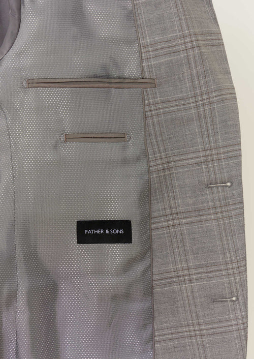 Costume 2 pièces Slim en laine gris clair Prince de Galles - Father & Sons - 3