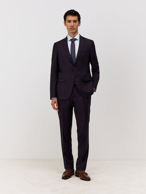 Costume 2 pièces Slim en laine aubergine - Father & Sons - 1