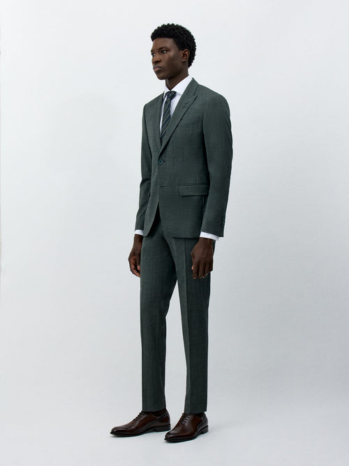Costume 2 pièces Slim en laine mélangée vert foncé - Father & Sons - 1