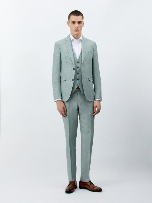 Costume 2 pièces Slim en laine et lin vert d'eau - Father & Sons - 7