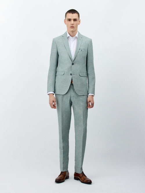Costume 2 pièces Slim en laine et lin vert d'eau - Father & Sons - 1