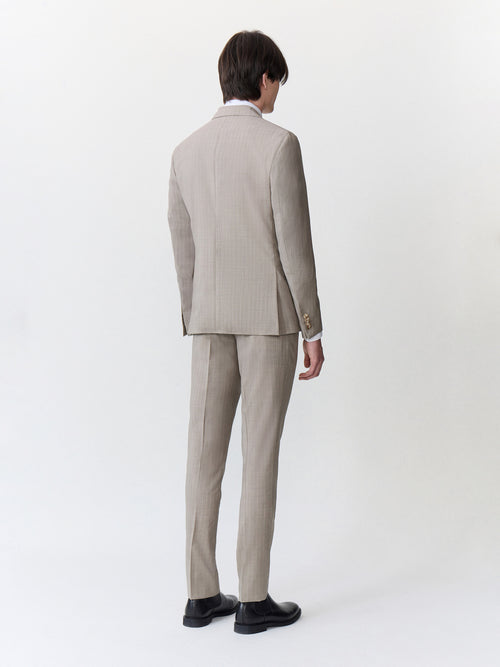 Costume 2 pièces regular en laine beige à rayures - Father & Sons - 2